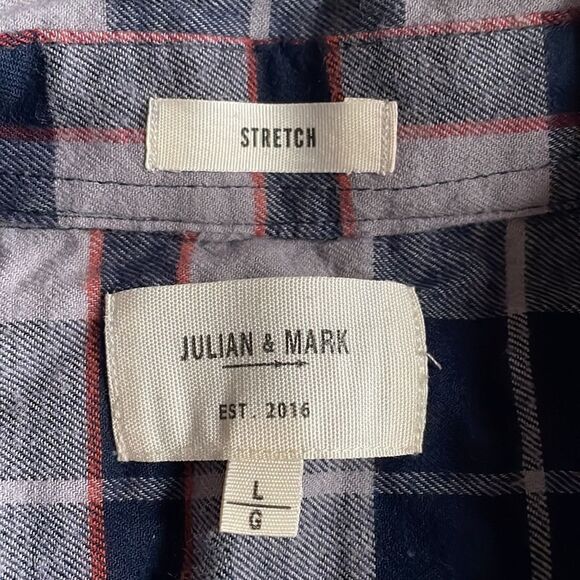 Julian & Mark Navy, Gray & Orange Plaid Flannel Button Down - Picture 2 of 7